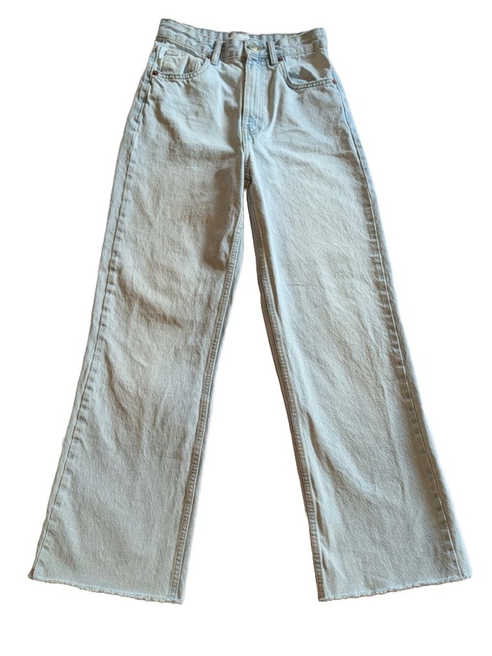 Zara light wash straight leg jeans raw hem high rise ankle crop size 2 VGUC